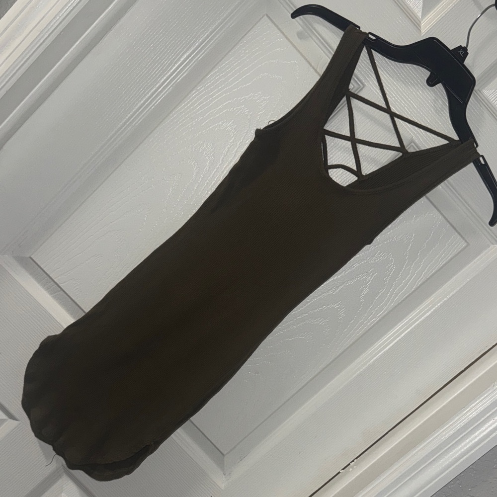 Papaya Olive Green Sleeveless Dress with Crisscross Back